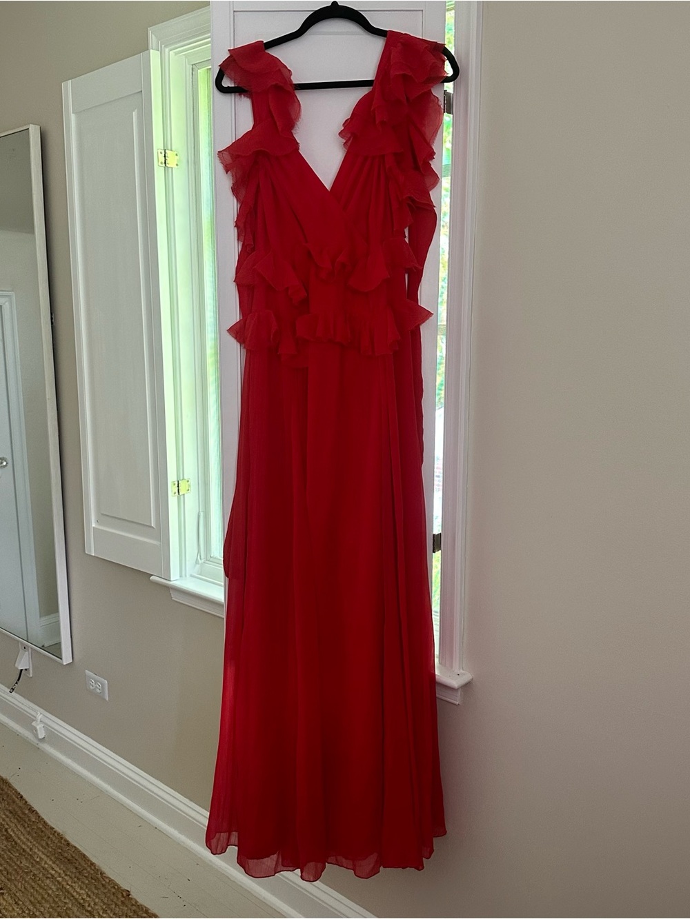 ASOS Red Ruffle V-Neck Maxi Dress